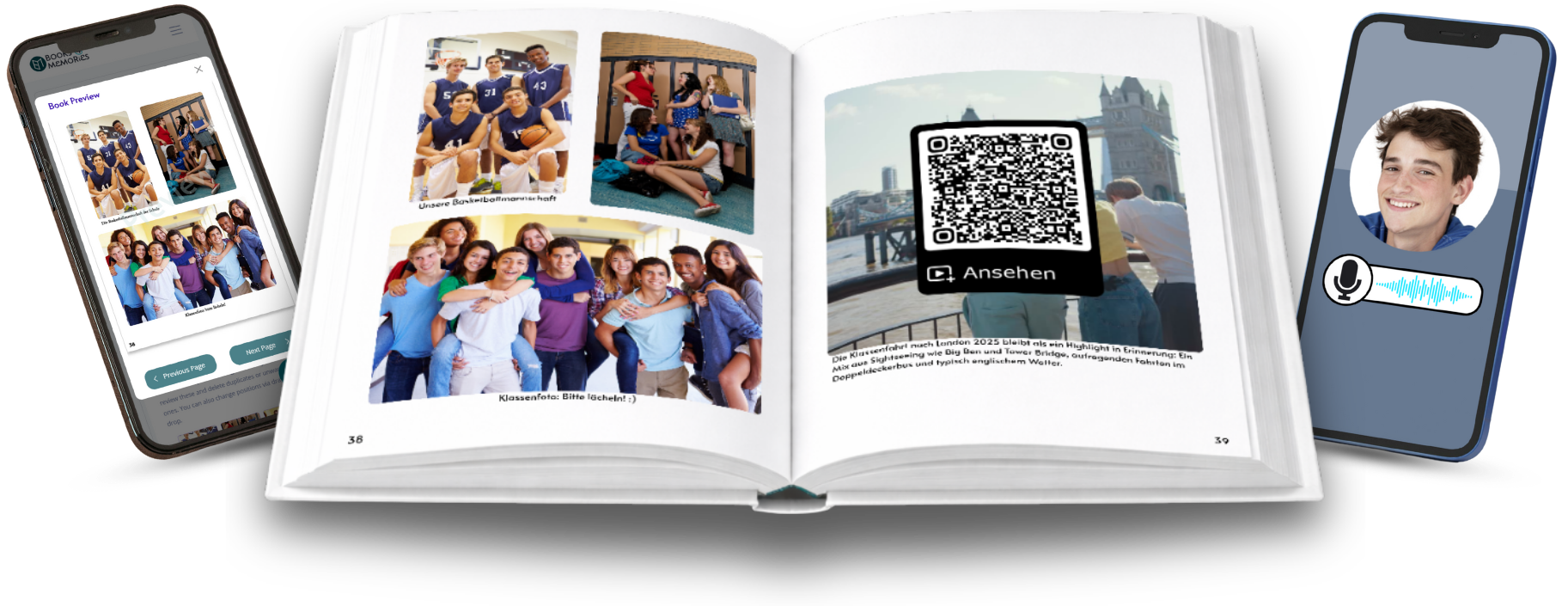 highschool book as printout and with smartphones around it, where the digital version is opened